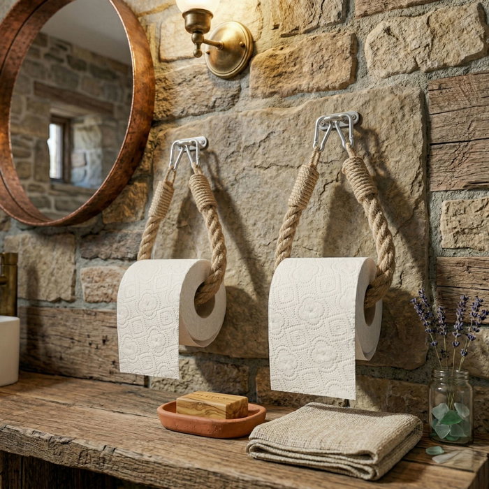 Hanah Home Soporte de papel higiénico Rope001 de madera maciza